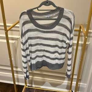 White Grey Stripes Knit Sweater